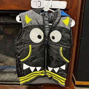 24 month zip up puffer vest monster face spiked hood